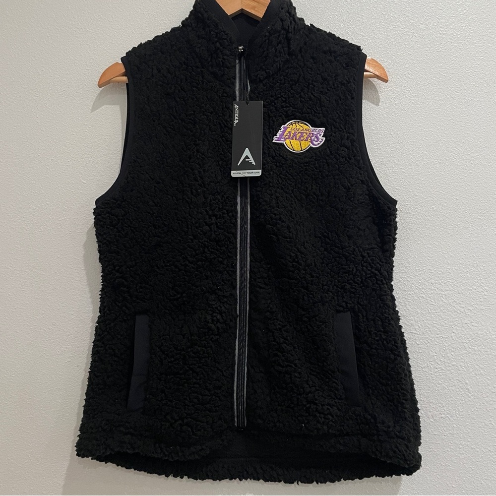 NEW Antigua NBA Los Angeles Lakers Women Black Sherpa Fleece Full Zip Vest Large